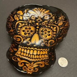 Decorative Candy Dish Skull Art Bowl - Black and Gold